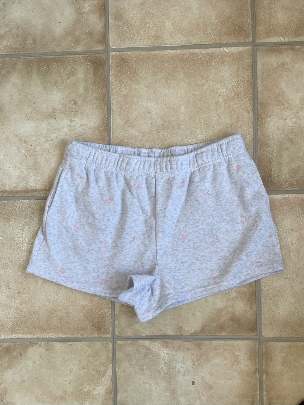 Since Forever gray pink bow shorts elastic waist comfy Size XL